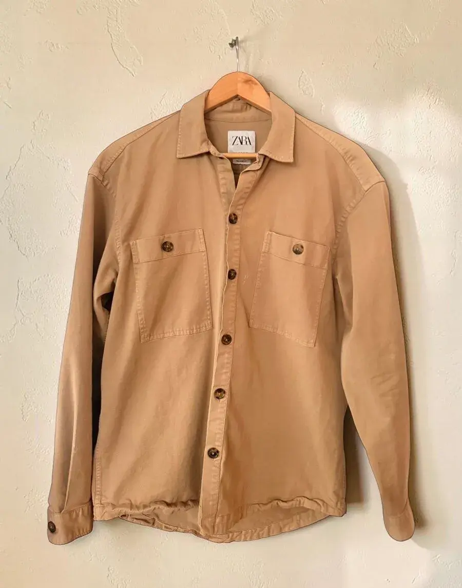 Košeľová bunda (overshirt) Zara Relaxed Fit, béžová, S