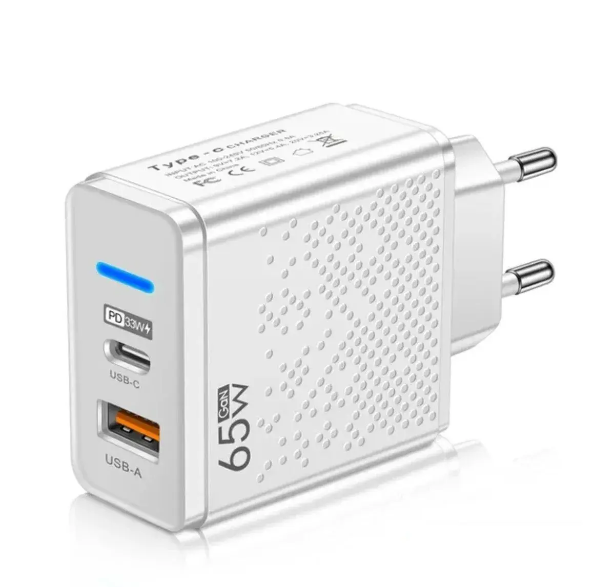 Rýchlonabíjací Adaptér USB-C + USB-A - 65W - biely