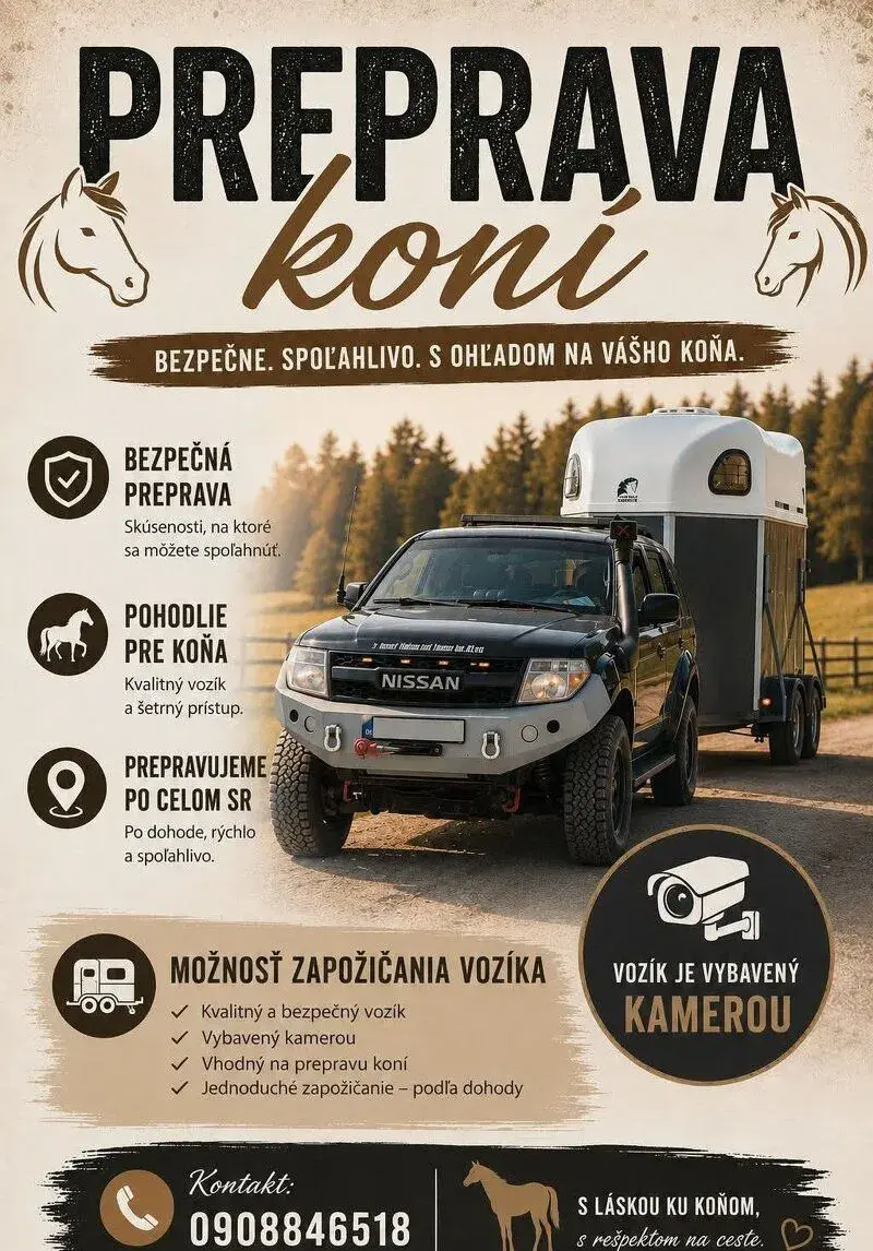 Preprava koni, hospodárskych zvierat prenájom vozika