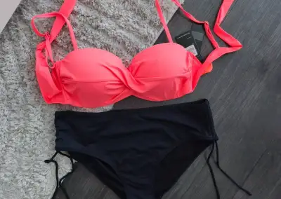 Plavky pre plnoštíhle koralovo čierne 3XL/46-90/B