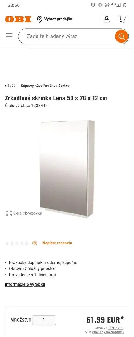 2x NOVÁ 60cm zrkadlová skrinka Lena OBI