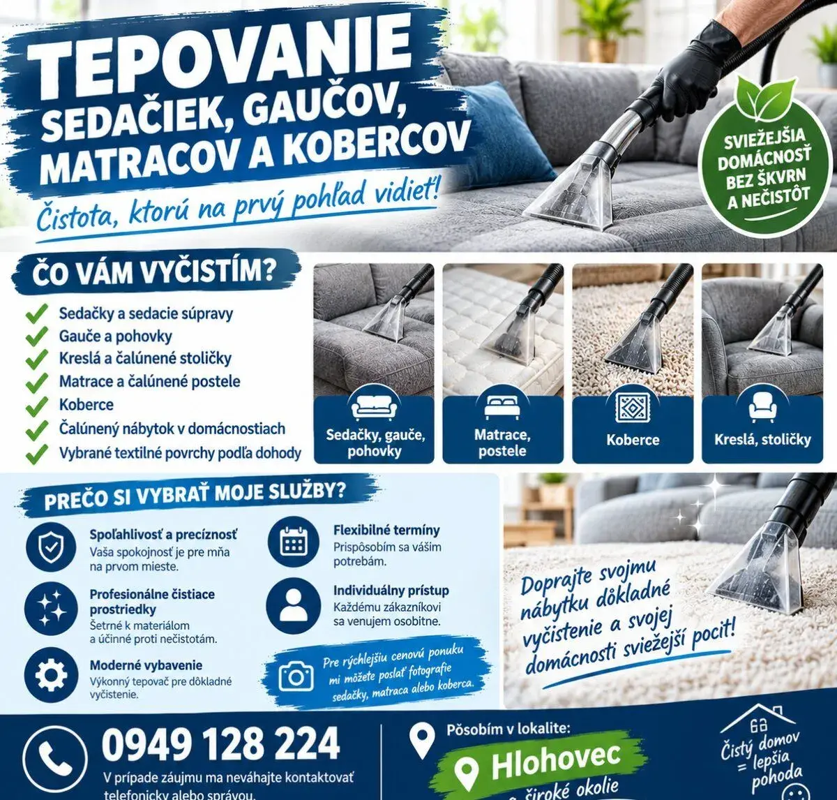 Tepovanie gaučov, sedačiek, matracov a kobercov