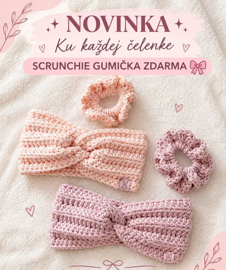 Ručne háčkovaná čelenka + gumička