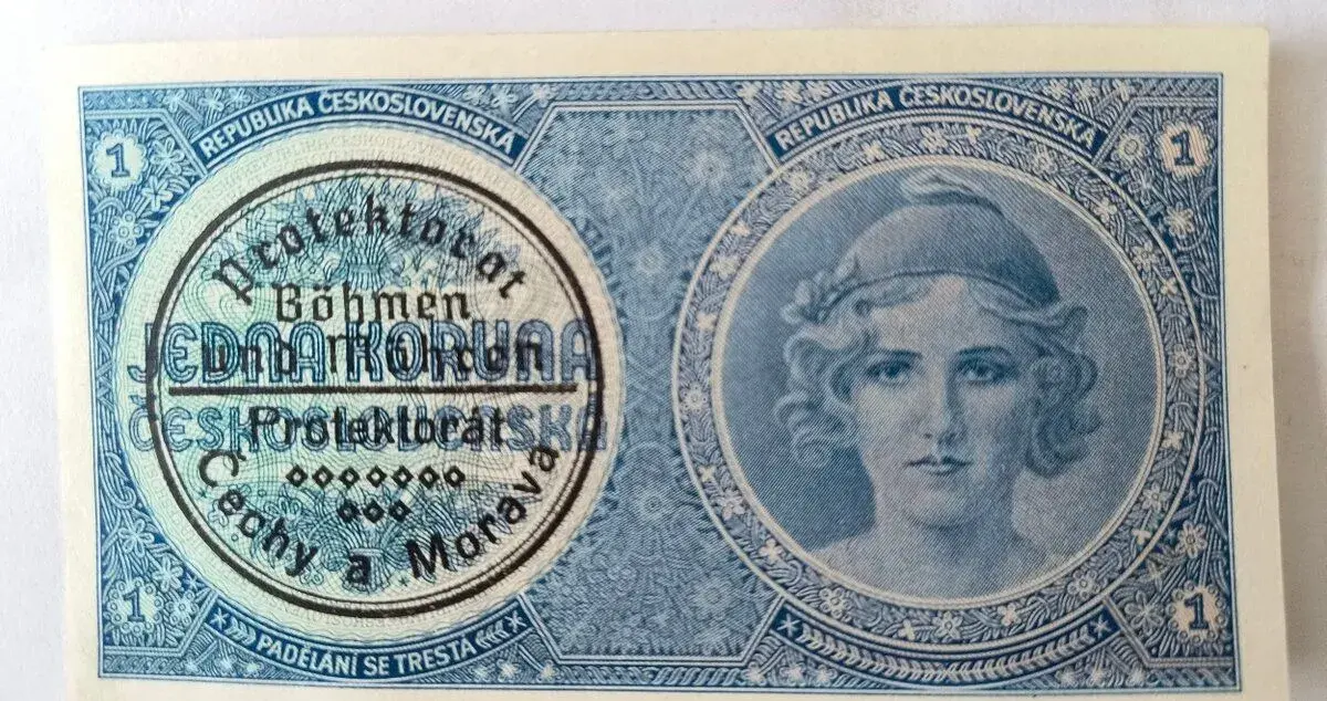 PROTEKTORÁT Č/M : 1-KORUNA 1938/1940(Strojová predtlač) UNC