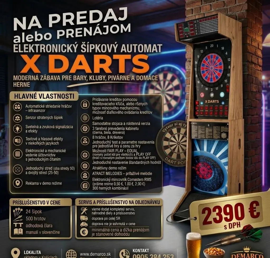 Šípkový automat na mince, elektronický, stojanový, na mince