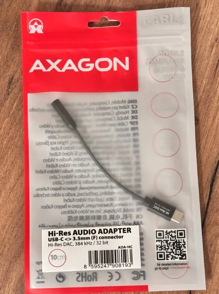 Hi-Res audio adaptér AXAGON USB-C -> jack 3.5 mm