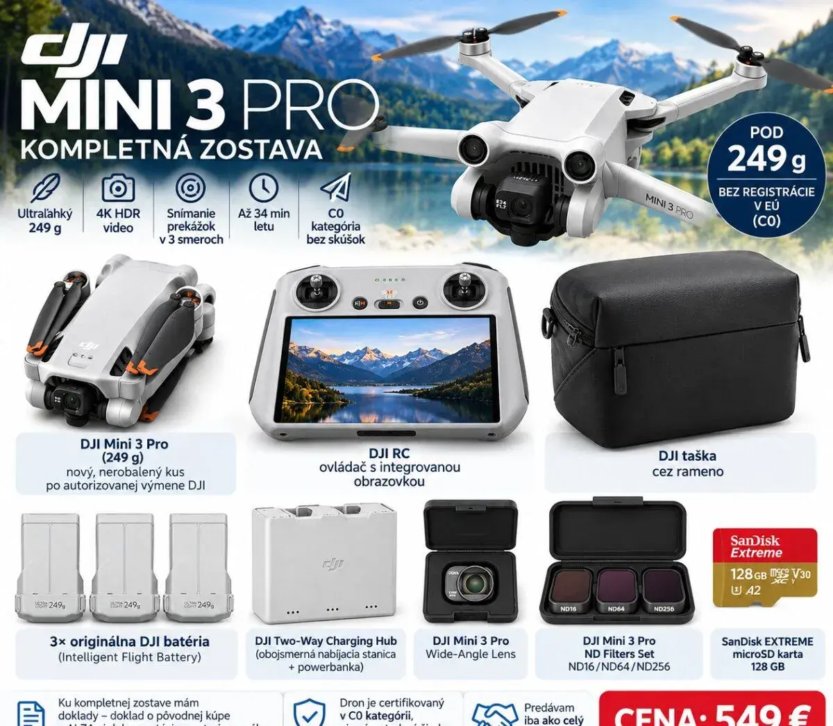 Dron DJI Mini 3 Pro NOVÝ, NEROZBALENÝ + FLY More Combo