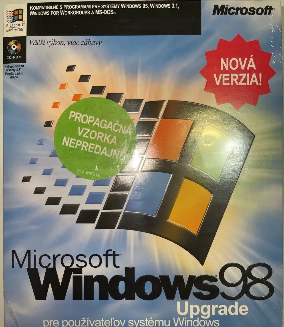 Windows 98 a 95 v original obale s fóliou a návodom >25r.