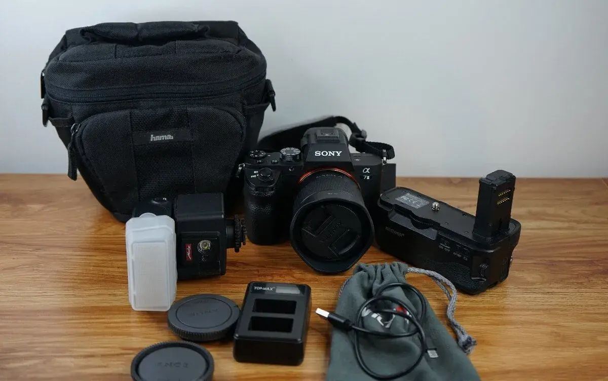 Sony Alpha A7 II objektív Viltrox 20mm 2.8 grip brašňa blesk