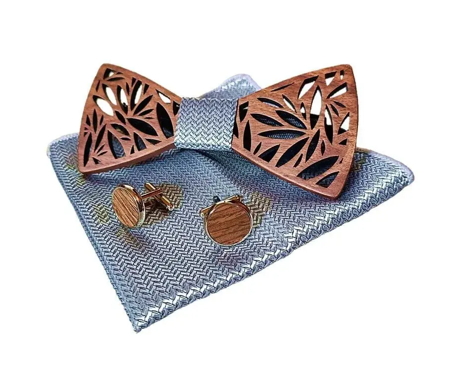 Strieborný drevený motýlik - kompletný set