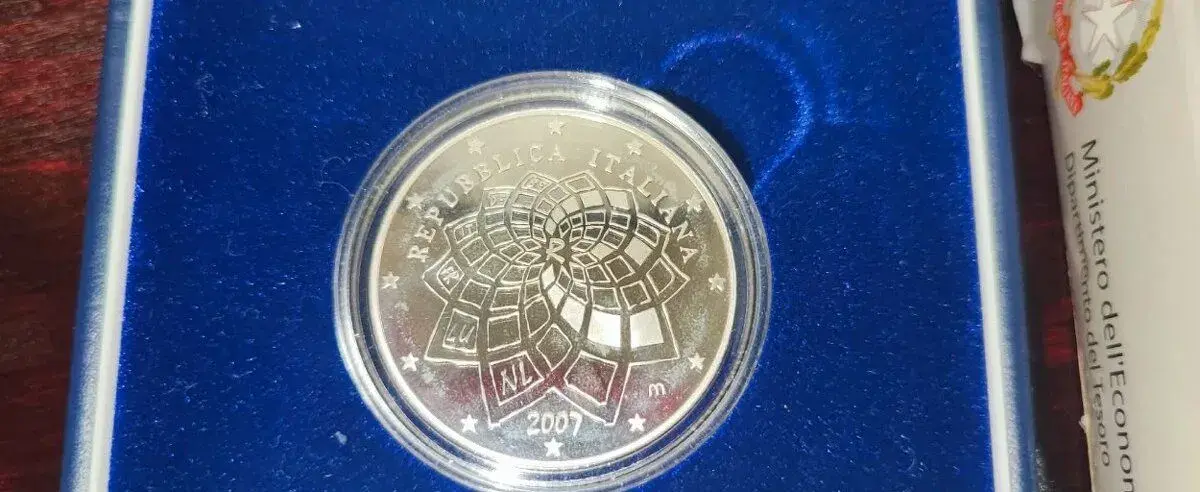 strieborná Talianska minca z roku 2007, proof, 50te výročie
