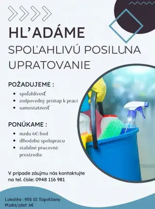 Hľadáme spoľahllivú posilu na upratovanie