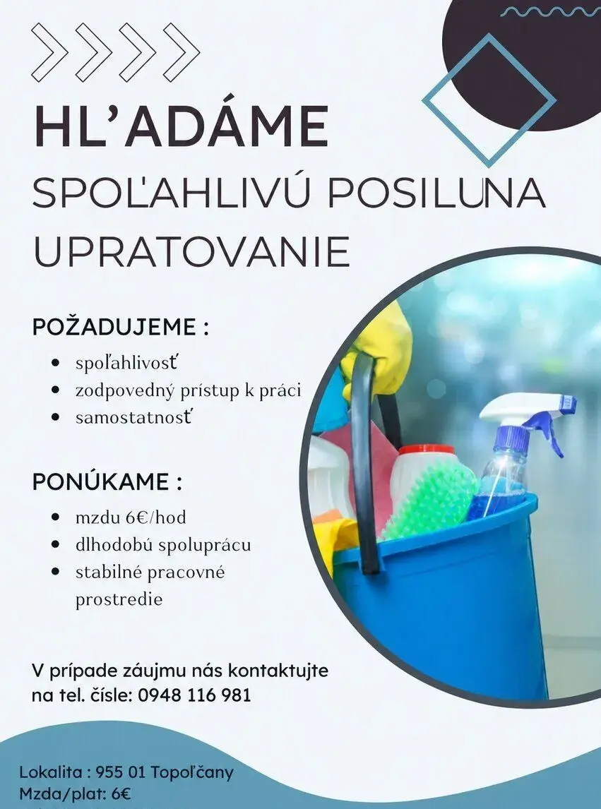 Hľadáme spoľahllivú posilu na upratovanie