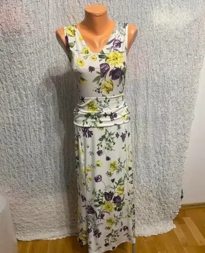 krásne bielo žlto fialové žoržetové šaty Bodyflirt 44/46