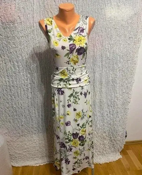 krásne bielo žlto fialové žoržetové šaty Bodyflirt 44/46