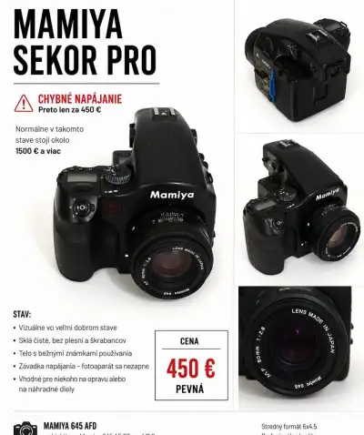 Mamiya 645 AFD + 80/2,8 – nefunkčná