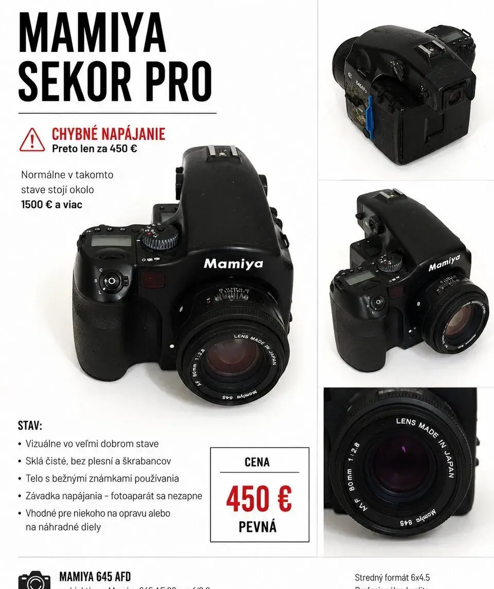 Mamiya 645 AFD + 80/2,8 – nefunkčná