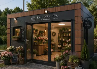 Kontajner 7x4 šírka Unimobunka. Bufet.Kvetinárstvo