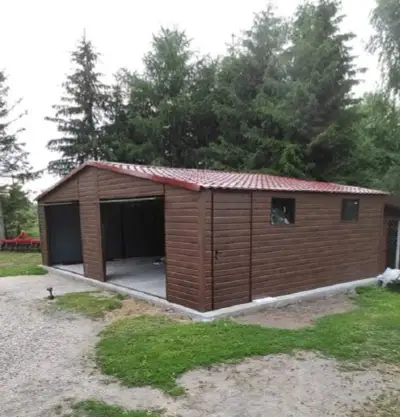 PLECHOVÁ GARÁŽ PREMIUM 8x7m IMITÁCIA DREVA