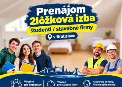 Prenájom 2lôžková izba s balkónom, študenti / stavebné firmy