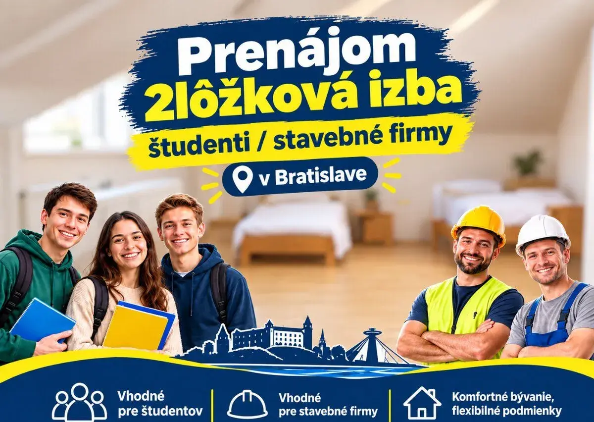 Prenájom 2lôžková izba s balkónom, študenti / stavebné firmy