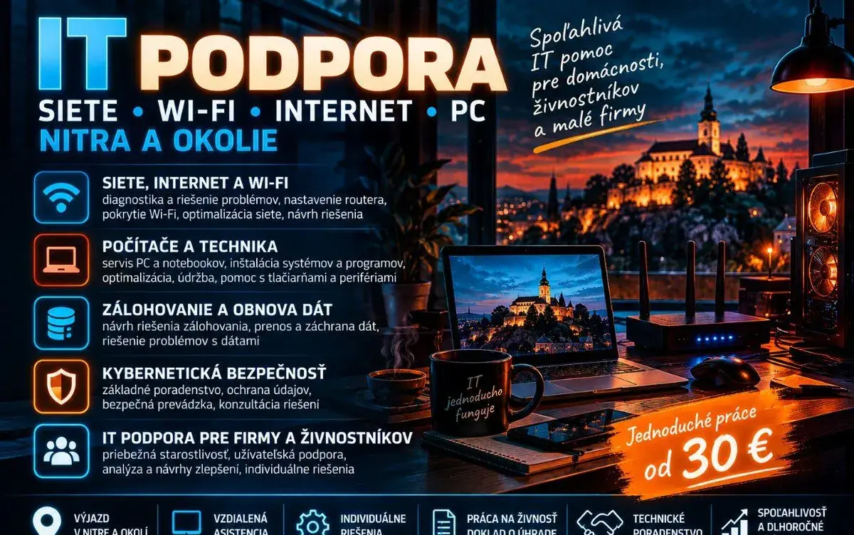 IT podpora, siete, Wi-Fi, internet a PC – Nitra a okolie