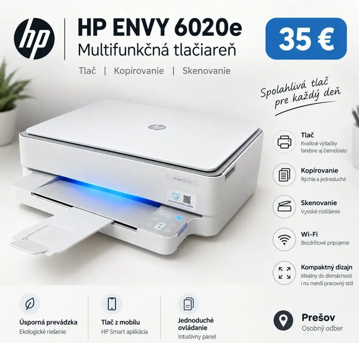 HP ENVY 6020e – farebná Wi-Fi tlačiareň, skener a kop