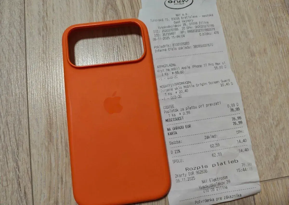 Original kryt na Apple iPhone 17 Pro max, oranžový, top stav