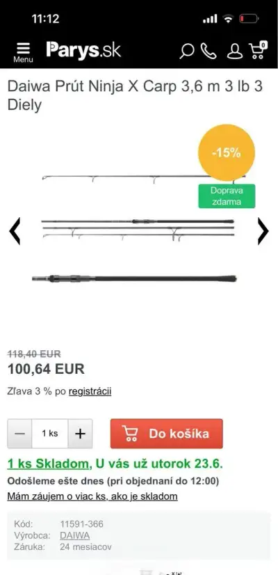 Daiwa pruty Ninja X Carp 3,6 m 3 lb 3 Diely ,