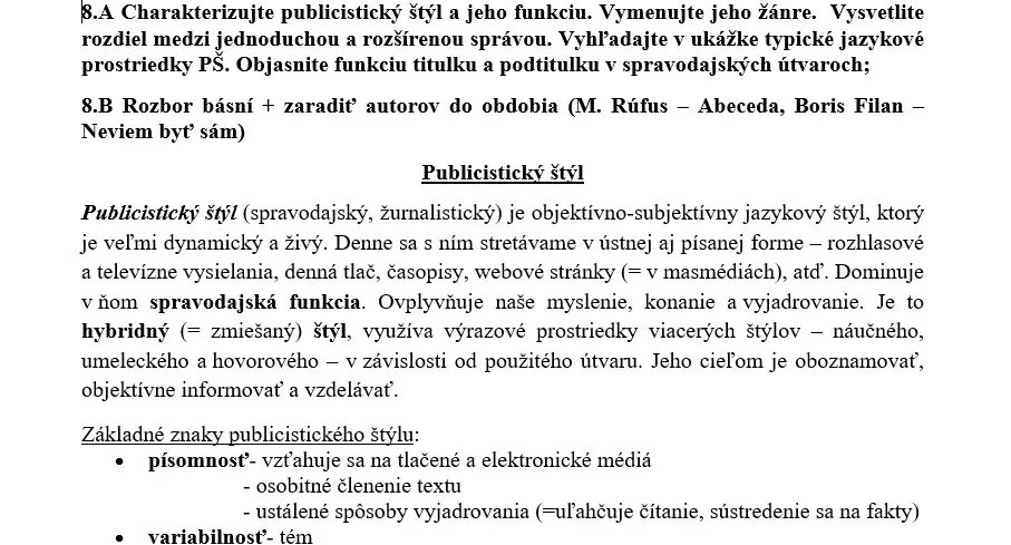 Maturitné otázky a vypracované maturitné témy zo sjl