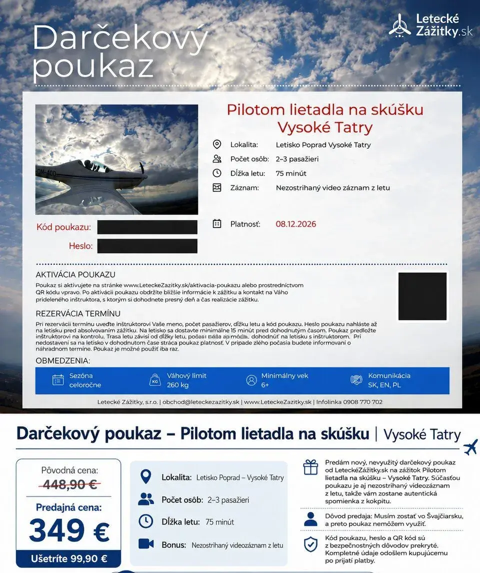 ✈️ Pilotom lietadla na skúšku Vysoké Tatry – 75 min + VIDEO