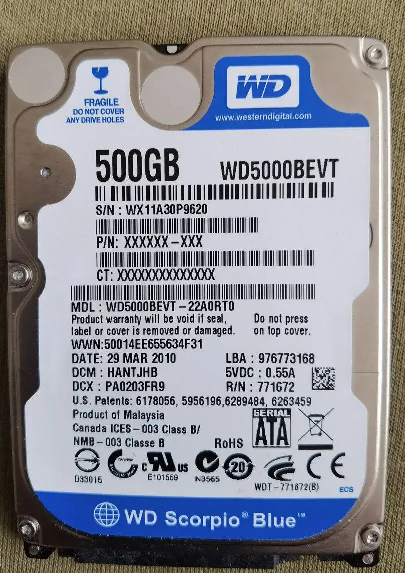 500GB HDD 2,5" WD Blue WD5000BEVT 100% stav