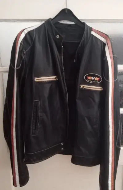 Pánska kožená motorkárska bunda, 2XL