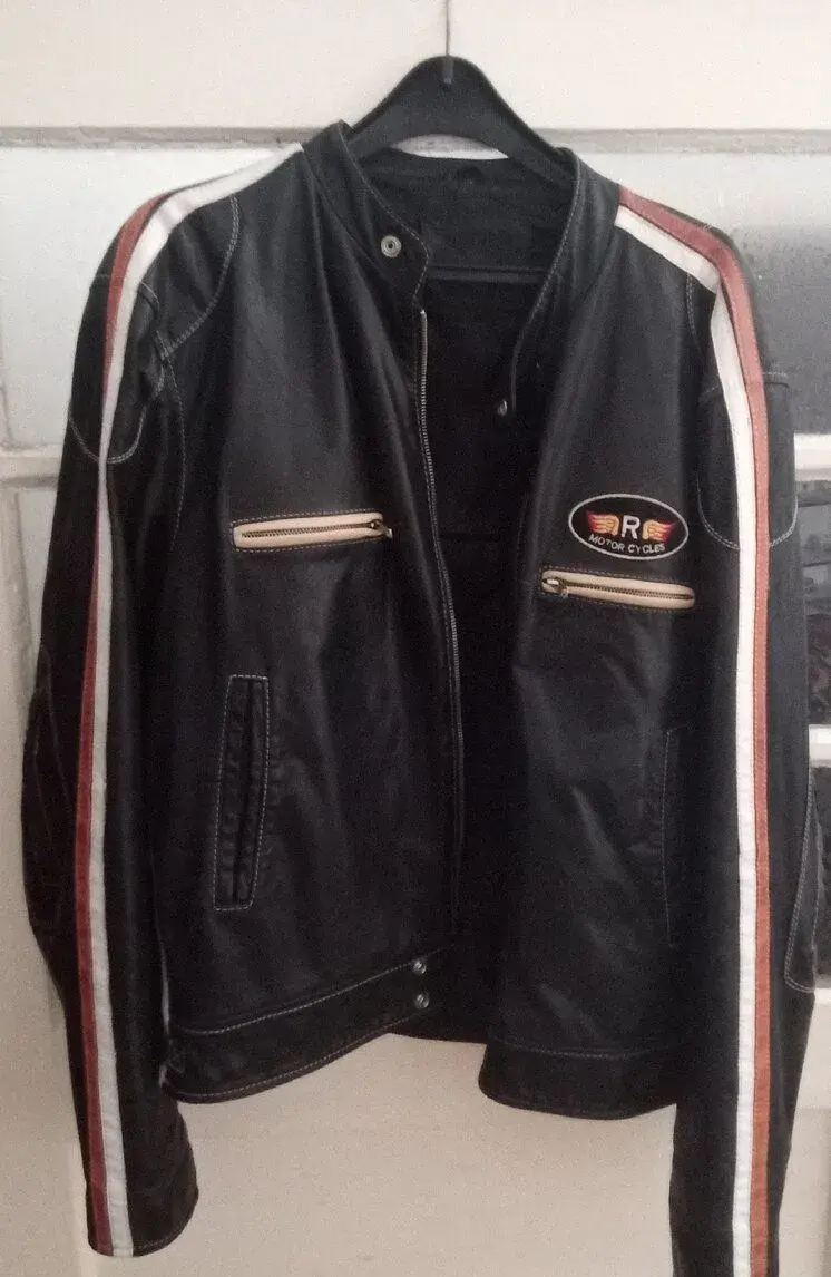 Pánska kožená motorkárska bunda, 2XL