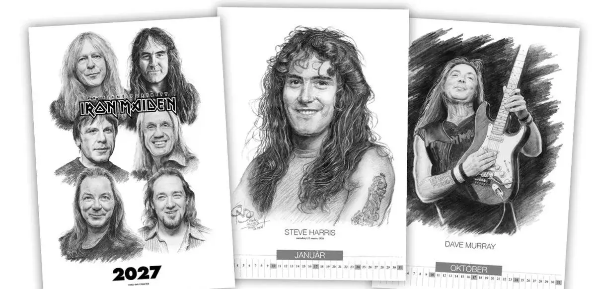 kalendár kreslených portrétov Iron Maiden 2027