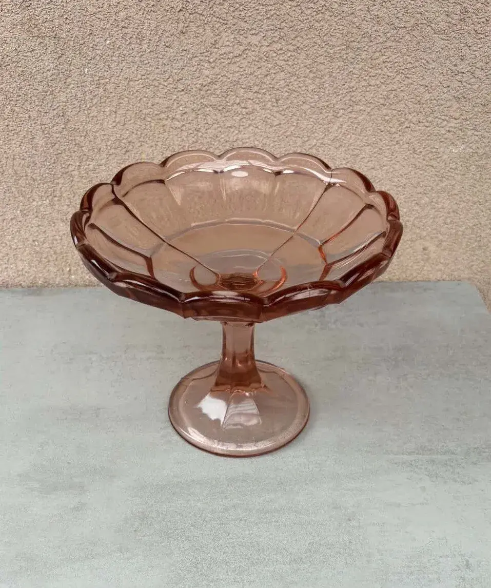 Ružová sklenená misa art deco