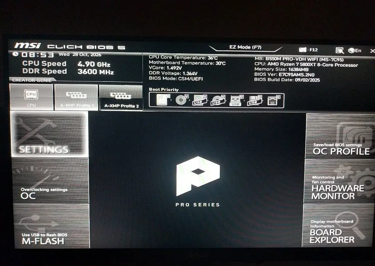 Ryzen 7 5800xt,MSI B550 M PRO wifi, 16Gb DDr4 3600 17 CL