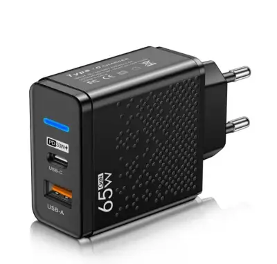 Rýchlonabíjací Adaptér USB-C + USB-A - 65W - čierny