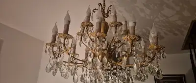 Mohutný mosadzný krištáľový luster 12 ramien / 18 svetiel