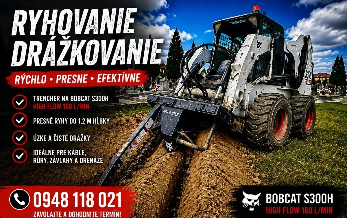 Drážkovanie/Ryhovanie rýh s Trencher a bobcat s300h highflow