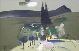 Hložník Ferdinand, Krajina, 1984, olej na sololite, 35x50