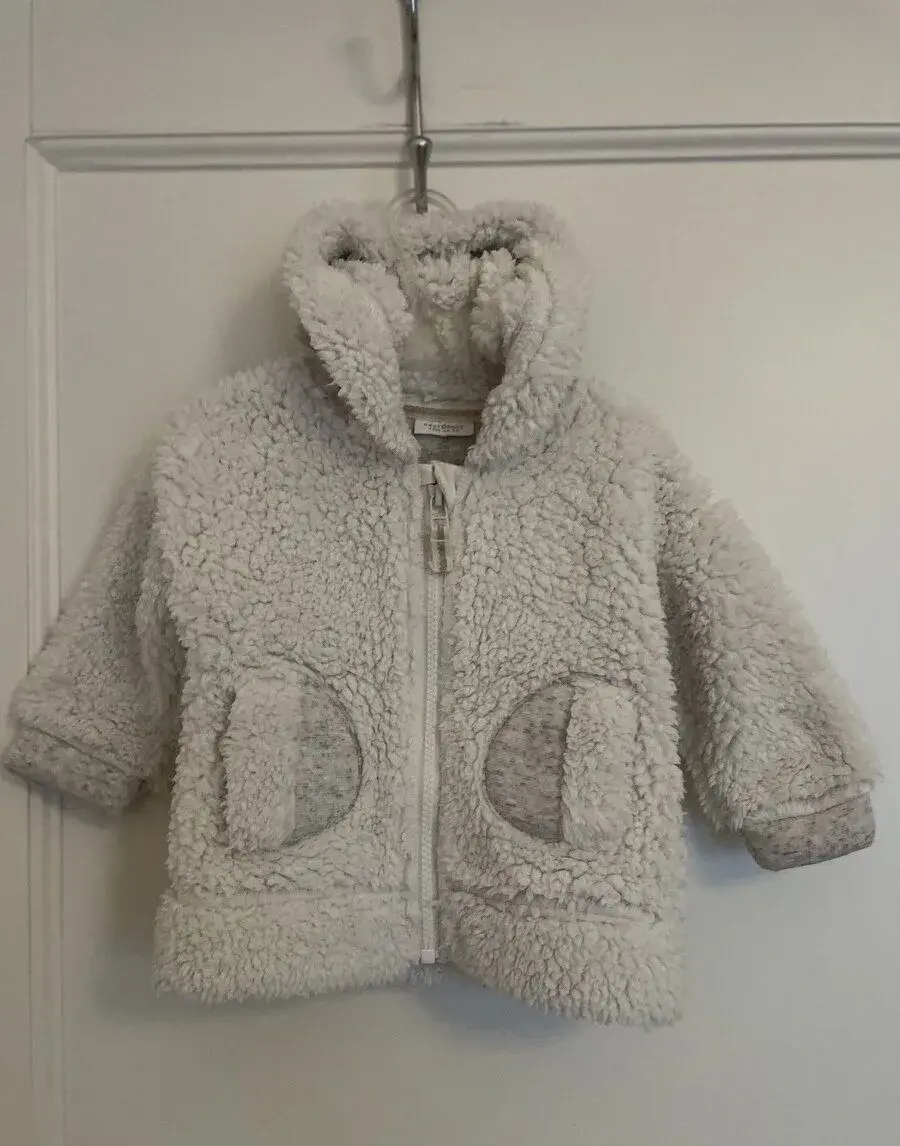 Teplucka mikina/kabatik, bielo/siva, kapucka, Next,vel 9-12m