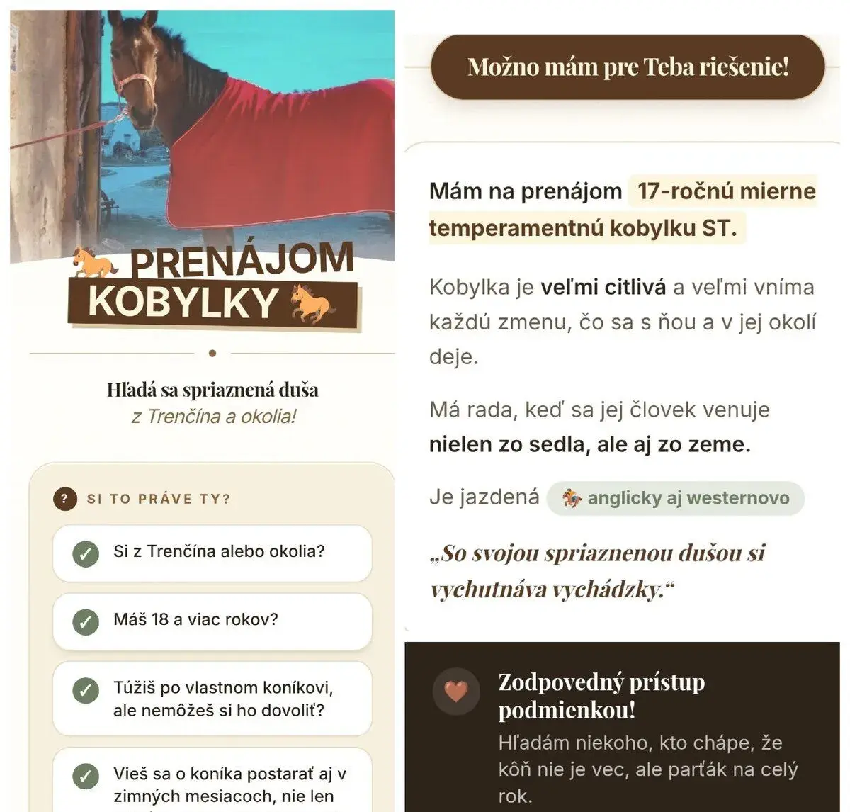 Prenájom kobylky