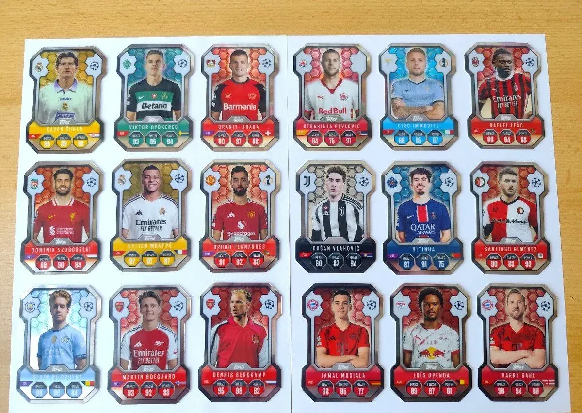 Chrome shield topps match attax 24/25 kartičky celý set 1-18