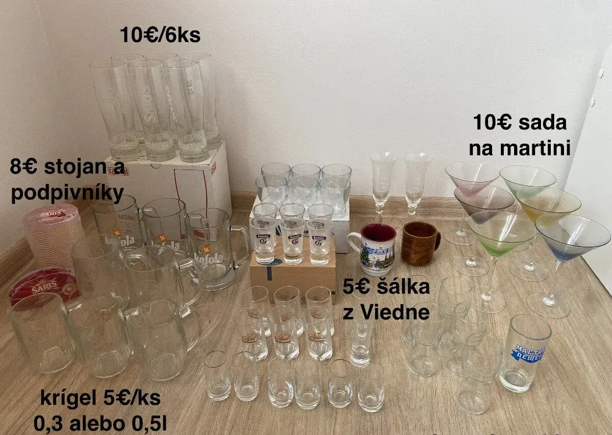 krígle, poháre, štamperlíky