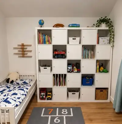 IKEA KALLAX 5 × 5 biely – s dvierkami a policovou vložkou