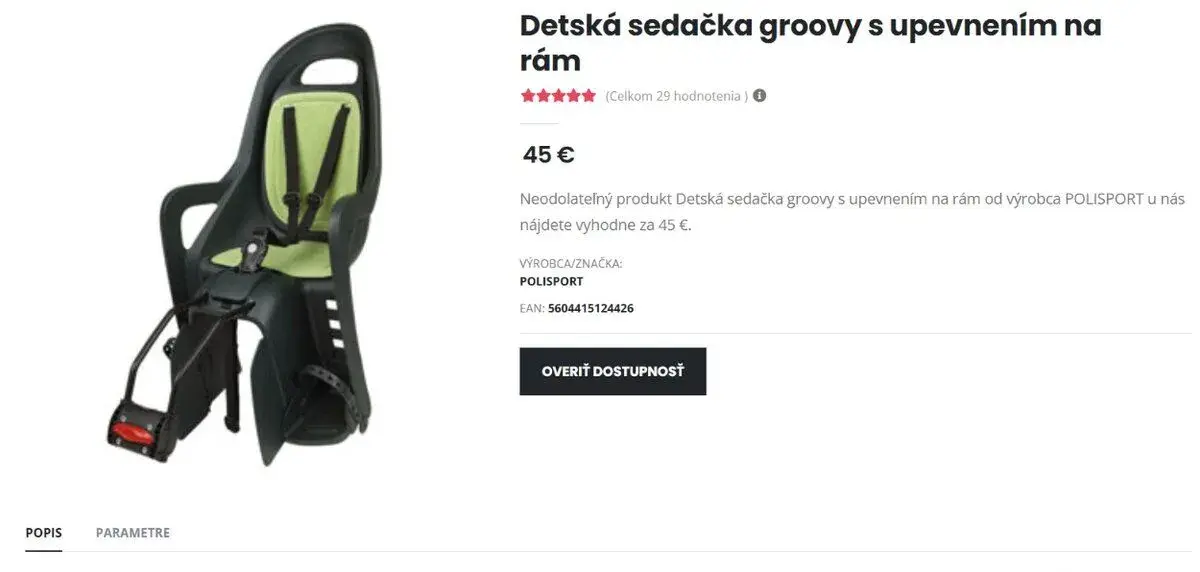 POLISPORT Detská sedačka Groovy s upevnením na rám