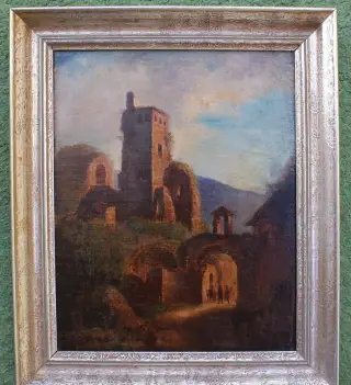 Starý obraz krajina s ruinami okolo r. 1750