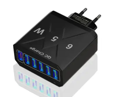 Rýchlonabíjací Adaptér USB-A (QC) + 5 x USB-A - 65W - čierny