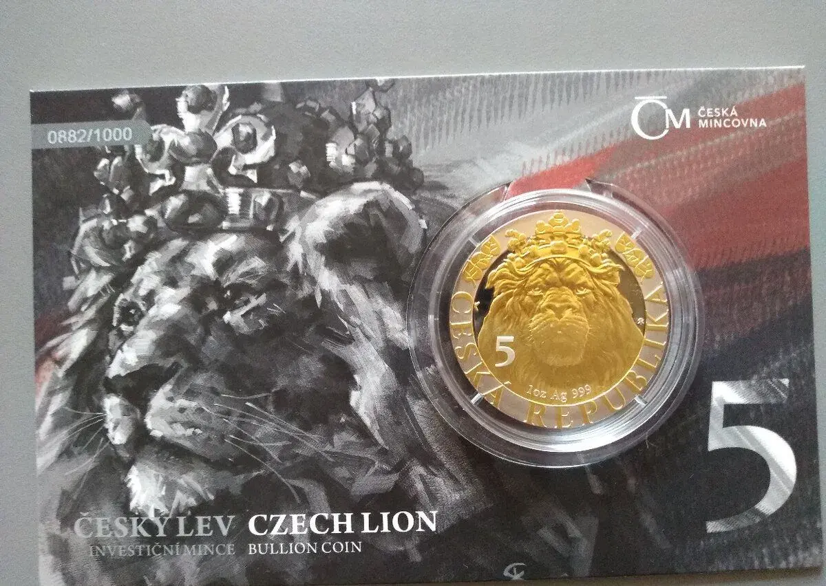 Strieborná 1 Oz minca Český lev 2022 selkt. Pokov 695